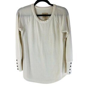 Chaser Womens Thermal Sweater Top Ivory Long Sleeve Button Cuff Ribbed S